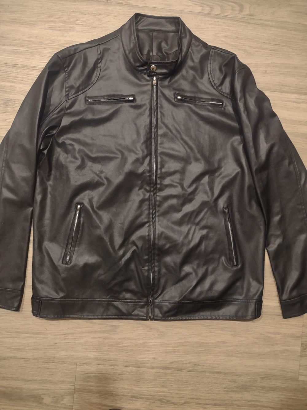 Men's Black Faux Leather Zip-Up Jacket